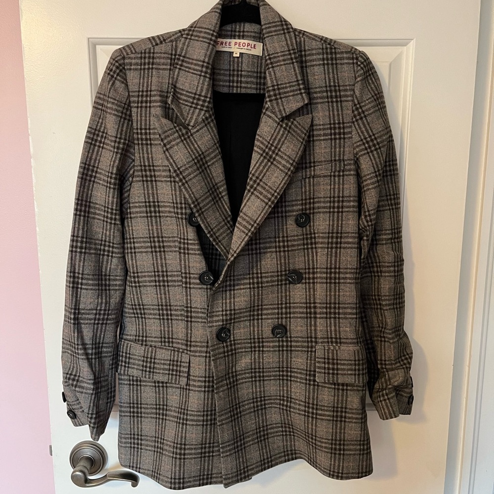 Free People Plaid Double-Breasted Blazer